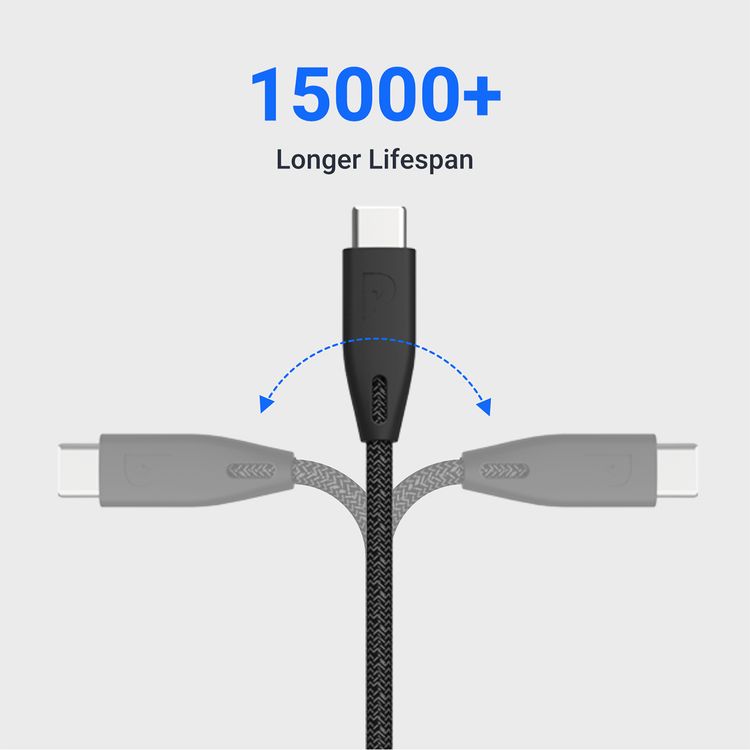  Powerology USB-C to USB-C Braided Cable with 100W Power Delivery, Over Heat & Current Protection, Fire-Resistant PVC Material, Fast Charge & Data Sync, 2m Cable Length - Black