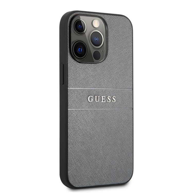 CG MOBILE Guess PU Leather Case Saffiano with Metal Logo Hot Stamp Stripes Compatible for iPhone 13 Pro Max (6.7") Anti-Scratch, Easy Access to All Ports