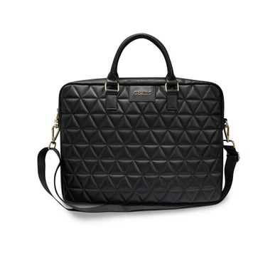 CG Mobile Guess PU Quilted Computer Bag 15" w/ Adjustable Shoulder Strap for MacBook, Portable Storage Bag Suitable for Outdoor, Business, Office, School Officially Licensed Black