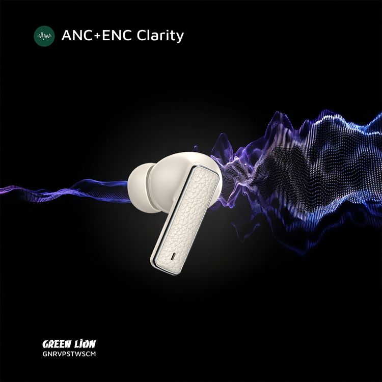 Green Lion River Plus True Wireless Earbuds with ANC + ENC Clarity, 2.4G Connector Included, Up to 7 Hours of Playtime, Smart in-Ear Detection, Bluetooth Version 5.4, -42dB Noise Reduction, 35 Hours Standby Time - Cream