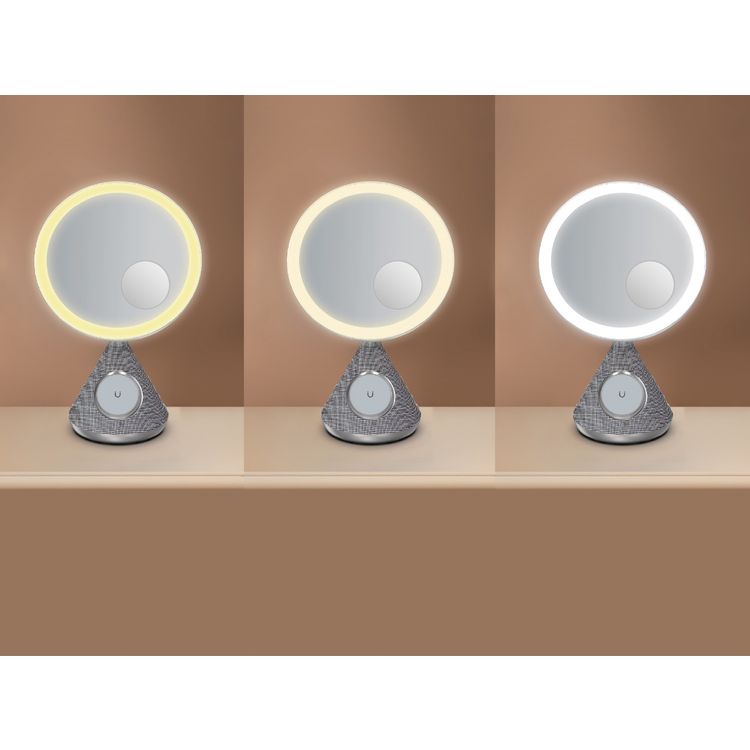 Porodo LED Makeup Mirror with 3 Brightness Levels, Bluetooth Speaker, Up to 30m Bluetooth Transmission Distance, USB-C Power Port, MagSafe Charger, 1m Charging Cable Included - Silver