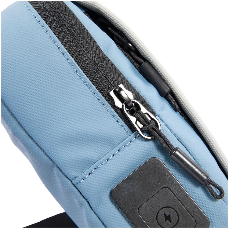 Porodo Lifestyle Sling Bag with Adjustable Shoulder Strap, Durable Material, Smooth Zipper, Type-C Charging Port, PD 20W, Water Resistant - Black / Blue