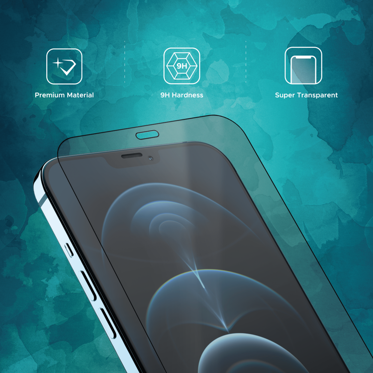 واقي شاشة أسود مطفي من Liberty Guard بحافة مستديرة سوداء لهاتف iPhone 12 Pro Max، مضاد للصدمات والتأثيرات - شفاف