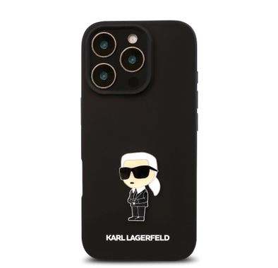 Karl Lagerfeld TPU Silicone Hard Case with Ikonik Logo for iPhone 16 Pro, Durable Material, Comfortable and Secure Grip, Lightweight and Slim - Black