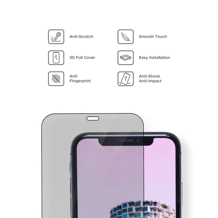 واقي شاشة Liberty Guard 3D بحواف دائرية من السيليكون الأسود لهاتف iPhone 13 Pro Max، مضاد للصدمات والتأثير - أسود