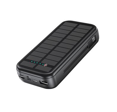 Green Lion Solar 2 Power Bank with 16000mAh Battery Capacity, 20W Power Delivery, Overvoltage & Overcharge Protection, Long Battery Life, Built-in Lightning & Type-C Cables - Black