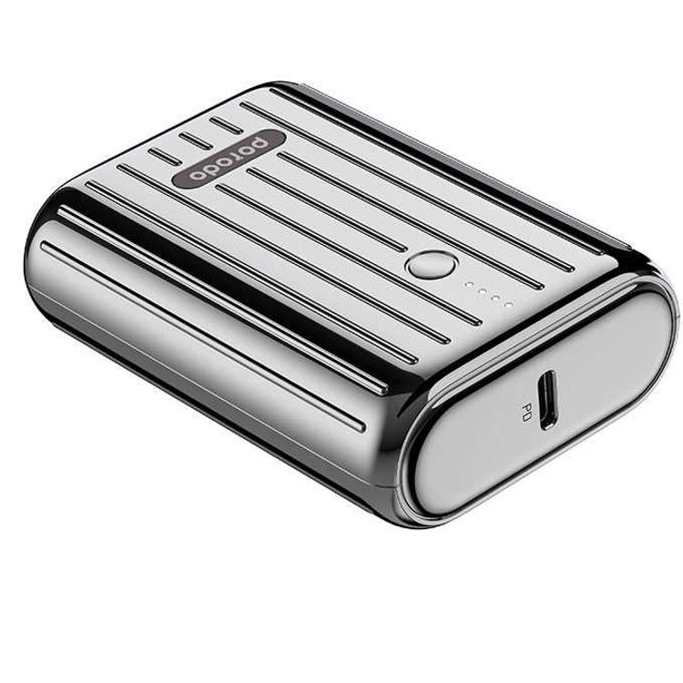 Porodo Power Bank 10000mAh QC3.0 with PD 20W, Dual Output, 3.5H Charging Time, Unique Design, Portable, Fast Charging  - Silver