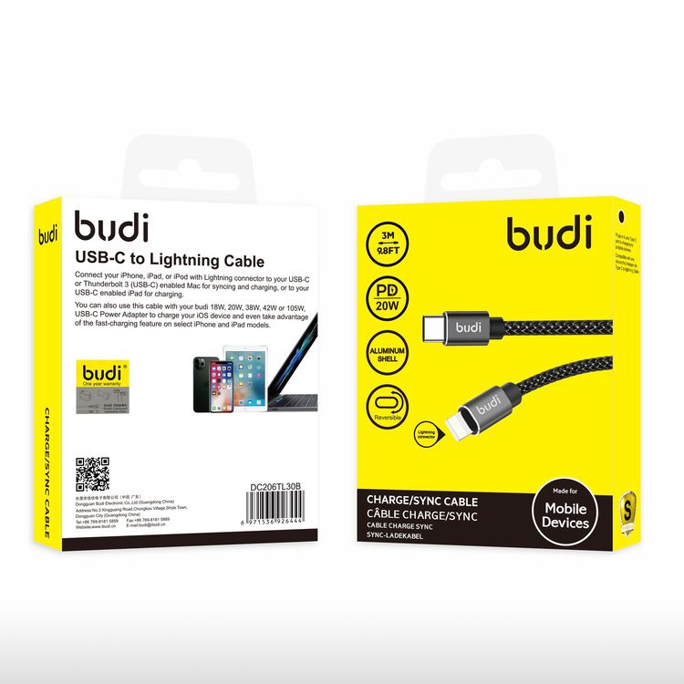 Budi USB-C To Lightning Cable PD 20W Aluminum Shell