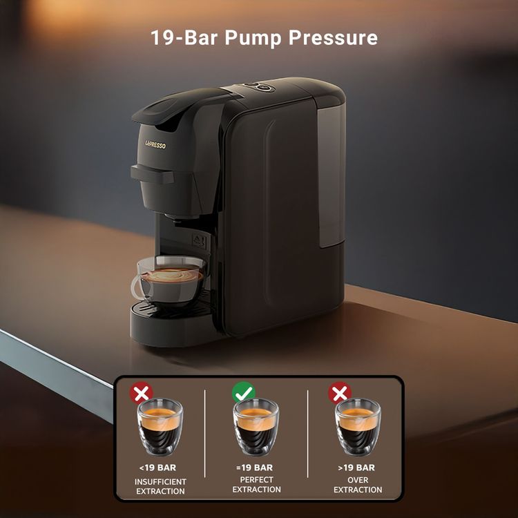 LePresso Lieto Multi-Capsule Coffee Machine with 600mL Water Tank Capacity, Fast & Efficient Brew, 19 Bar Pump, Energy Efficient, User Friendly Interface - Black