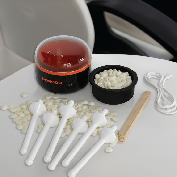 Porodo Lifestyle Wax Warming Hair Removal Kit with Automatic Heating, Type-C Charging, Quick Wax Melt, Suitable for Nose, Ears, Eyebrows & Moustache - Black