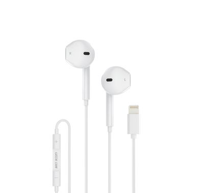 Green Lion Wired Stereo Earphones with Lightning Connector, Stereo Sound, Control Buttons, 1.2m Cable Length, TPE & Copper Wire Material, 14.2mm Speaker Size - White