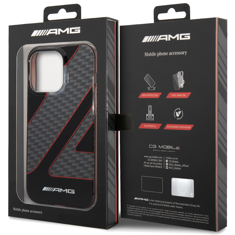 AMG Transparent Double Layer Case with Checkered Flag Pattern Crystal Case iPhone 14 Pro Compatibility - Red