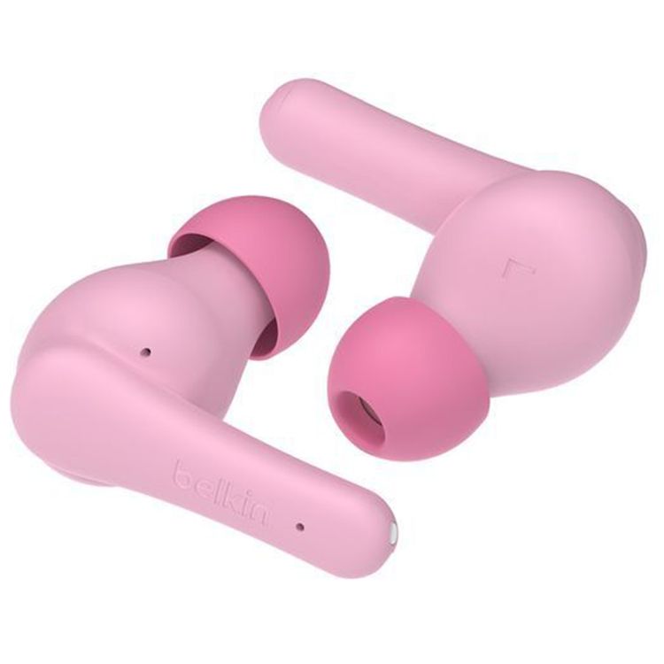 Belkin Audio True Wireless Kids Soundform Earbuds, Hearing Protection, Anti-Microbial, Volume Limiter, 30 ft Wireless Operating Distance, 10 Minutes Fast Charging Time, Touch Control - Pink