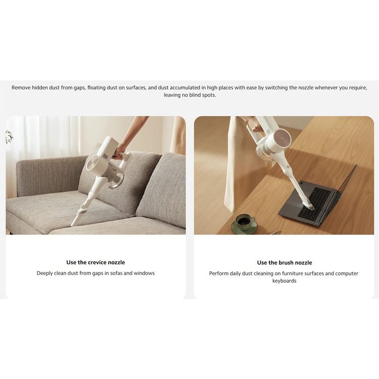مكنسة شاومي G20 مع ضوء LED للأرضية، بقوة 460 واط، وضغط شفط 25000 باسكال، وسعة حاوية الغبار 600 مل، ووضع توفير الطاقة يصل إلى 60 دقيقة، وفرشاة كهربائية صغيرة، ملحق فوهة 2 في 1 وفوهة كهربائية للأرضية - أبيض