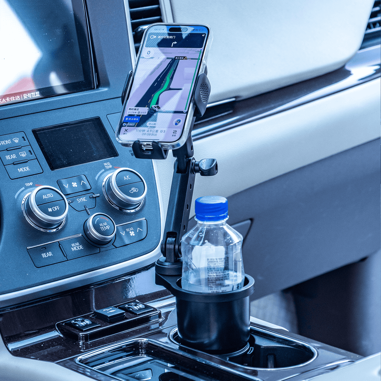 Green Lion 2-in-1 Flexgrip Car Cup Holder & Phone Mount, Expandable Phone Holder with Support Blocks, 64-92mm Phone Size Compatibility, Adjustable Base & Arms with 360° Rotation, Anti-Slip Rubber Pads, Anti-Shake & Universal Fit - Black