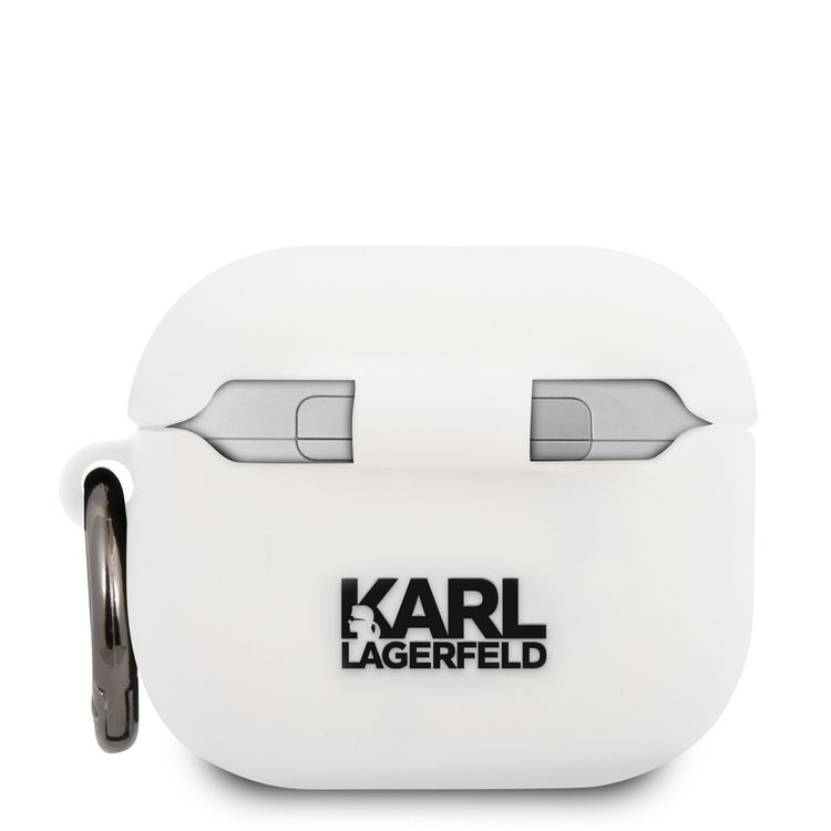 CG Mobile Karl Lagerfeld Black RSG Logo Case with Ring Compatible for Apple AirPods 3, Scratch Resistant, Drop Resistant, Dustproof & Absorbing Protective Silicone Cover