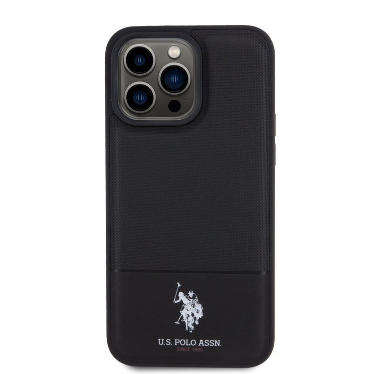 U.S.Polo Assn. PU Leather Mesh Pattern DH Case for iPhone 15 Series - Black - iPhone 15 Pro