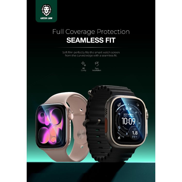Green Lion HD Screen Protector for Apple Watch Ultra 3 (49mm), 9H Hardness, Full Protection, Anti-Scratch, Anti-Fingerprint - Clear