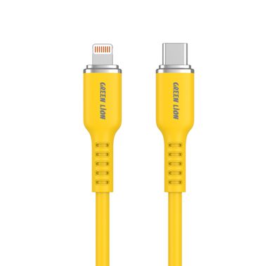 Green Lion USB-C to Lightning Silicone Cable 1m, 480Mbps Transfer Speed, 18W, Fast Charging & Sync, More than 10,000 Bends Life Span, Safe & Secure - Yellow