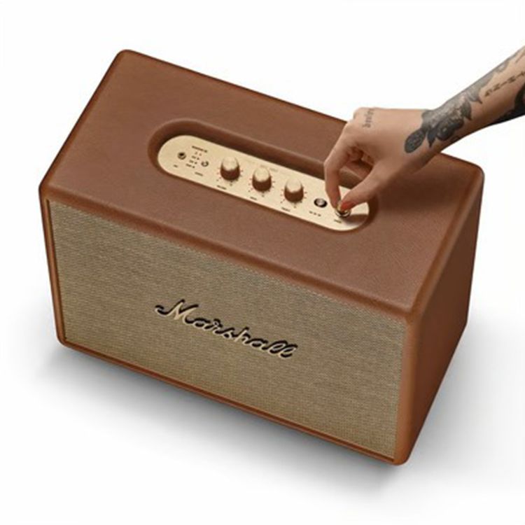 Marshall Woburn III Wireless Bluetooth Stereo Speaker, 10m Bluetooth Range, Bluetooth Version 5.2, Iconic Marshall Styling, High-quality Materials, Dynamic Loudness - Brown