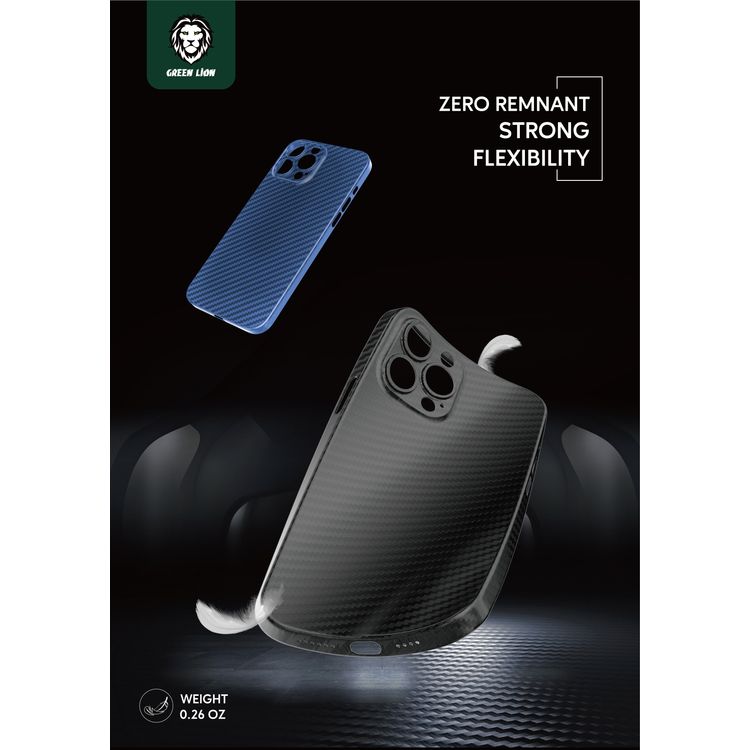 غطاء ظهر واقي من الصدمات وامتصاص الصدمات من جرين ليون مصنوع من ألياف الكربون لجهاز آيفون 13 بحجم 6.1" متوافق مع الشحن اللاسلكي ومرخص رسميًا - أسود.