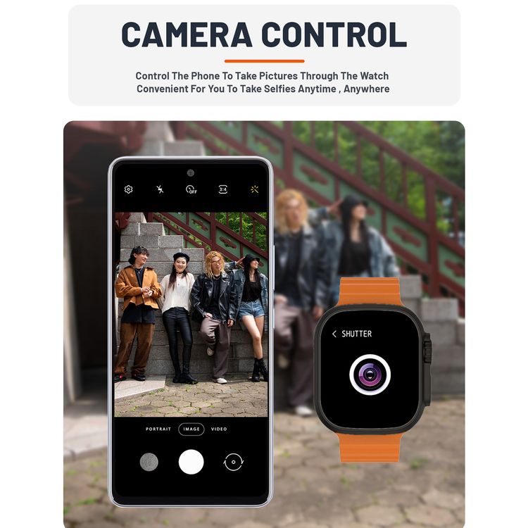 Porodo Ultimo Smart Watch, 2.1", 15 Days Working Time, 3 Hours Charging Time, Bluetooth 3.0 & 5.0, Voice Assistant, Android & iOS Compatible - Black Bezel & Orange Band