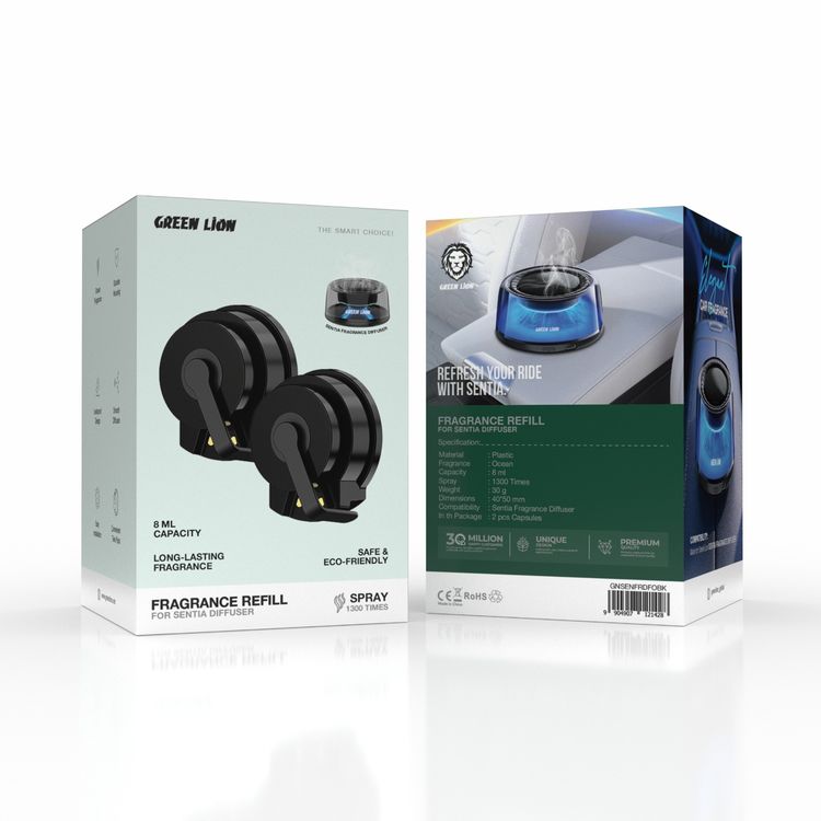 Green Lion Sentia Fragrance Diffuser Oil with Ocean Scent, Safe & Eco-Friendly, Long-Lasting Fragrance, 8mL Capacity, Spray 1300 Times, 2 pcs in the Box - Black