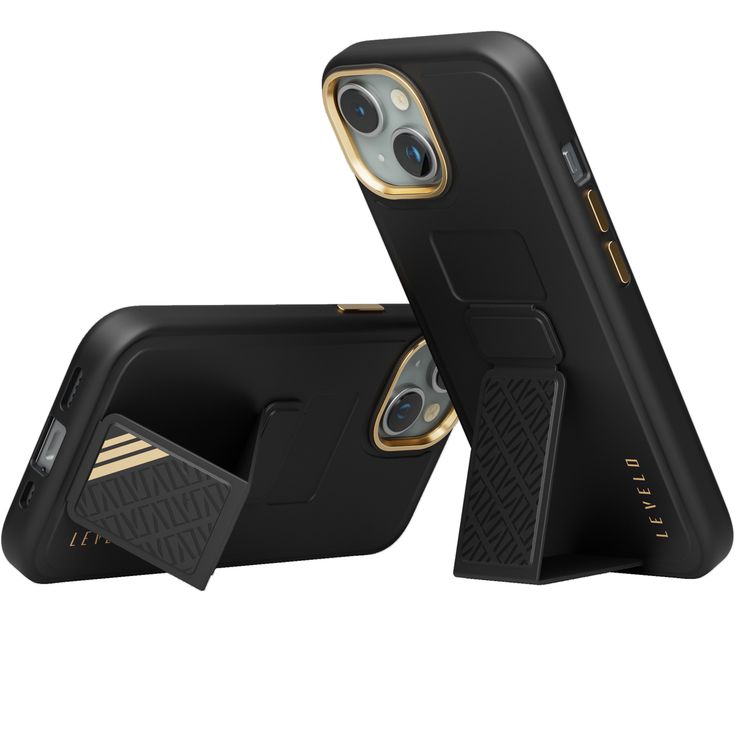 جراب Levelo Morphix Cuero Gripstand لهاتف iPhone 15 Plus، أوضاع متعددة، جلد PU، حواف مقاومة للصدمات - أسود