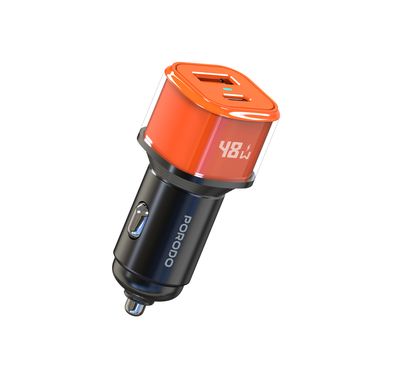 Porodo Averin Multi-Port Car Charger with Aluminum Alloy Housing, Simultaneous Fast Charging, Universal Compatibility - Orange