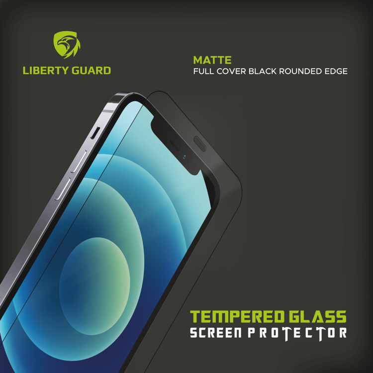 واقي شاشة  مطفي من Liberty Guard بحواف مستديرة سوداء لهاتف iPhone 12/12 Pro، مضاد للصدمات والتأثيرات - شفاف
