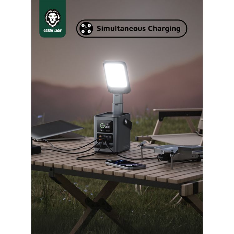 Green Lion Energy Max 60000mAh Power Station with 230W Total Output, Brightness of 700 Lumens, PD 140W, Digital Display, 100W Solar Input, QC 22.5W - Gray