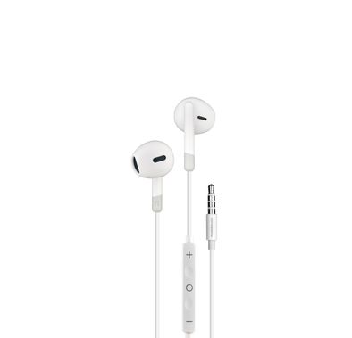 Powerology AUX 3.5mm Stereo Earphones with HD Sound Quality, In-ear Design, 1.2m Cable Length, Voice Assistant Support, In-Line Control Button - White