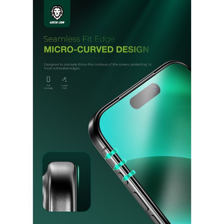 Green Lion 9H Steve Matte Strong Full Glass Protector for iPhone 17 Pro Max, Crystal Clear, Anti-Scratch, Anti-Fingerprint, Grease Resistance, Air Bubble Prevention, Highly Responsive - Clear