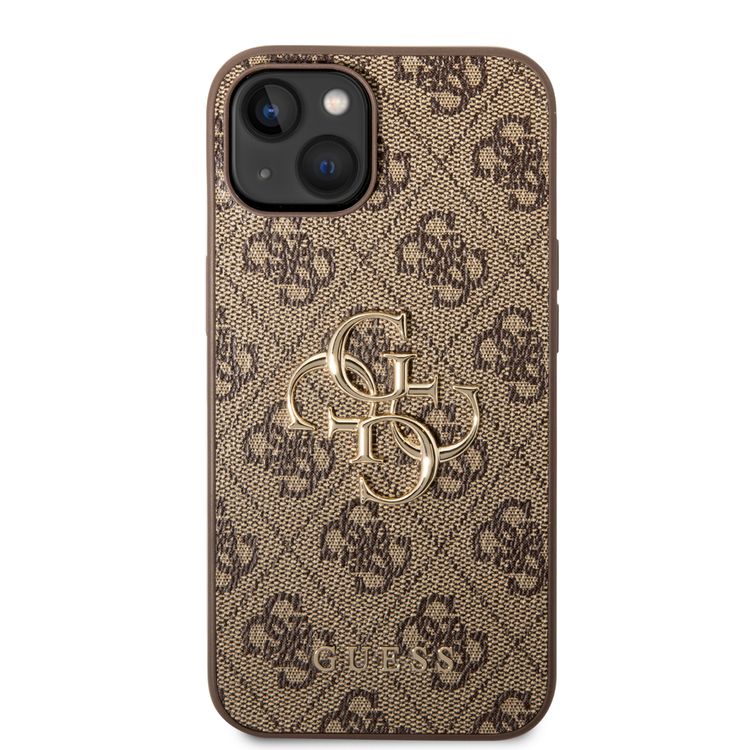Guess PU Leather 4G Classic and Stylish Case with Big Metal Logo iPhone 14 Compatibility - Brown