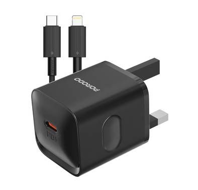 Porodo PD 20W UK Wall Charger with Type-C to Lightning Ca...