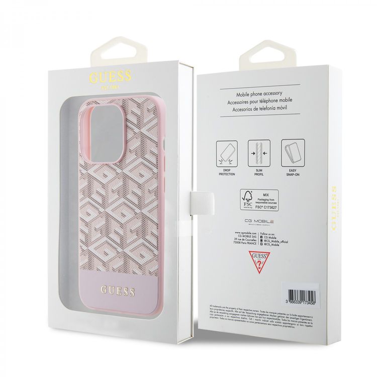 Guess Magsafe Leather Case with Gcube Stripe Pattern - Pink - iPhone 15 Pro Max