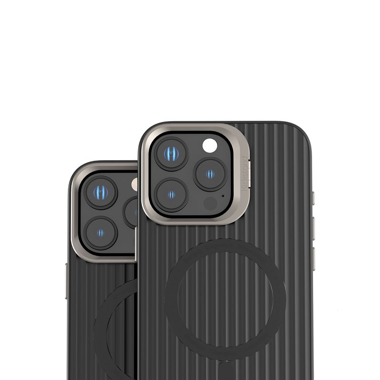 Levelo Livia Case for iPhone 16 Pro with MagSafe Compatibility, Impact-Resistant Corners, Built-in Kickstand, TPU with Silicone Surface, Metal Camera Ring - Black