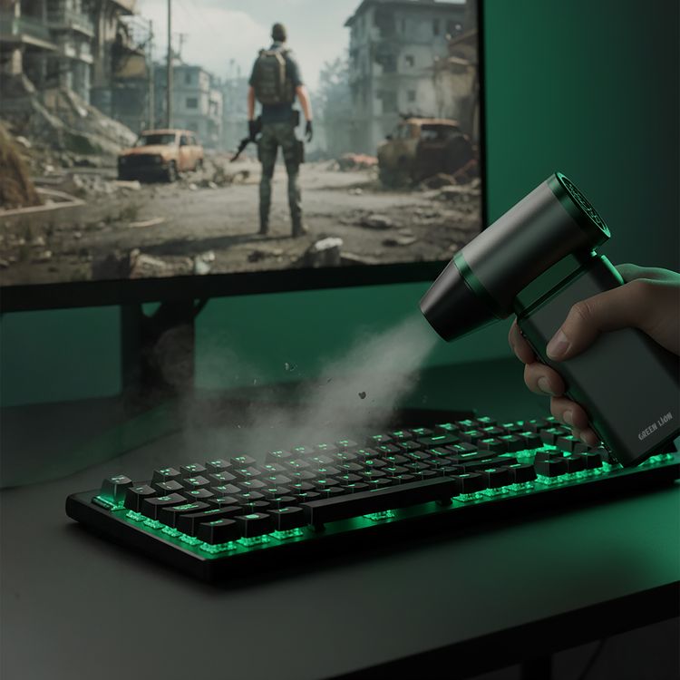 Green Lion Jet Max Air Blower with 110000 RPM, 45m/s Wind Speed, 5-Speed Adjustment, Turbo Boost Mode, 240 Minutes Runtime, Digital Display, LED Spotlight, USB-C Charging Port, Interchangeable Nozzles,  Brushless Motor, 2-3 Hours Charging Time - Gray