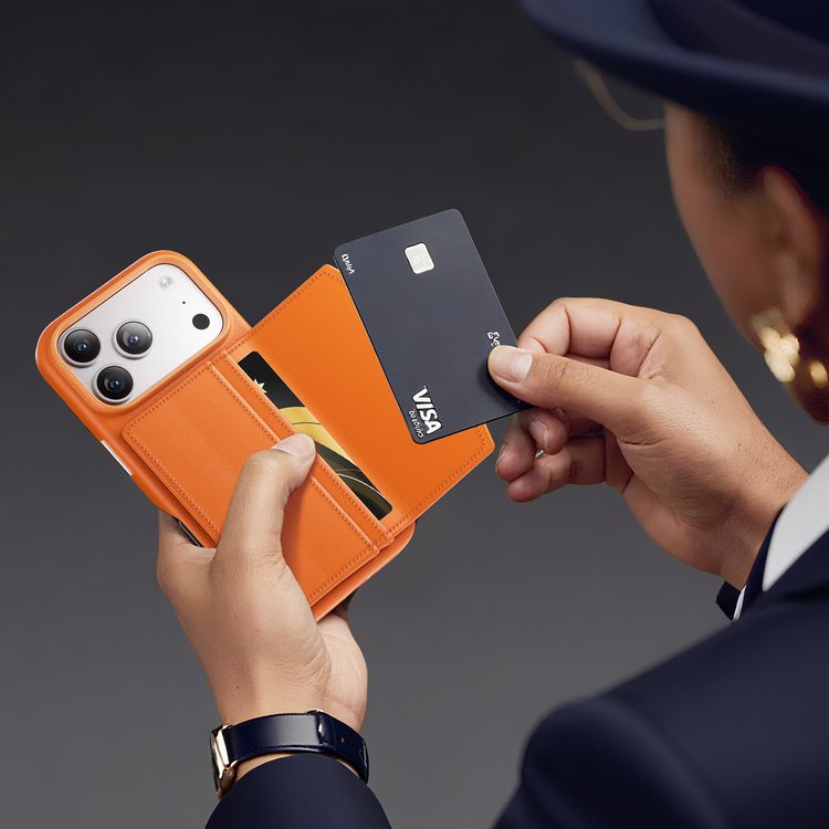 Levelo Vertex PU Leather Wallet Case for iPhone 17 Pro Max, Shock-Resistant Bumper, Raised Bezels for Camera & Screen, MagSafe Compatible, Drop-Tested, Full-Wrap Leather Build, Detachable Magnetic Wallet - Orange