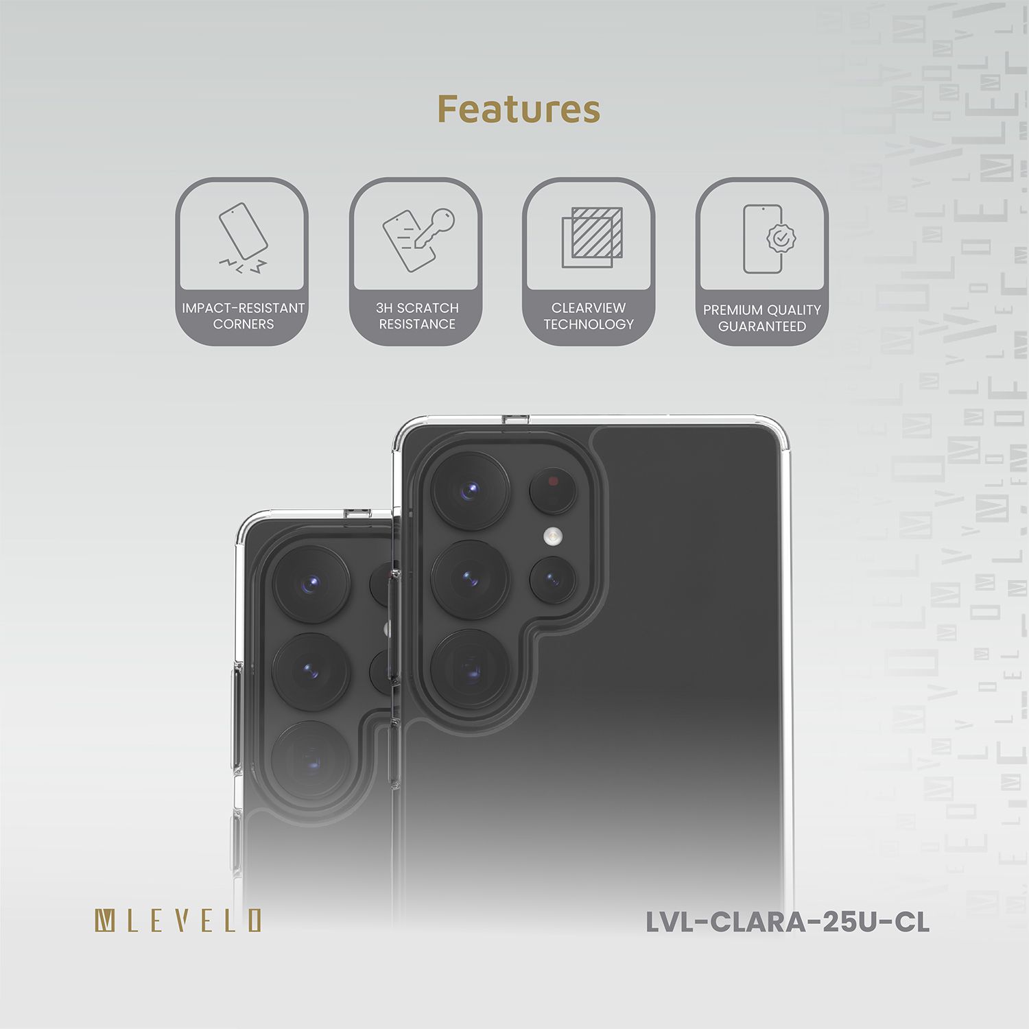 جراب Levelo Clara الشفاف لهاتف Samsung Galaxy S25 Ultra، مصنوع من مادة TPU، زوايا مقاومة للصدمات، تقنية Clearview، مقاوم للخدش، جودة مضمونة - شفاف