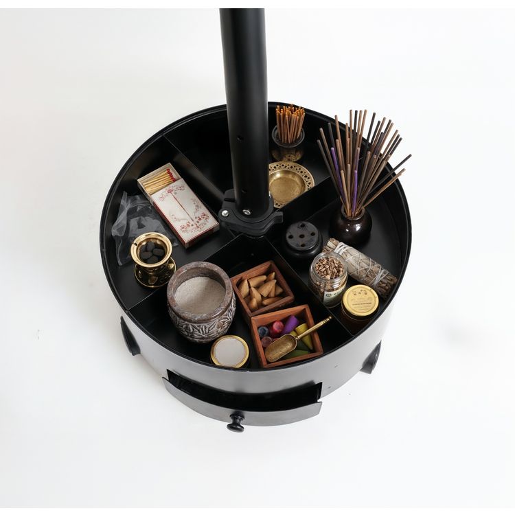 Porodo Lifestyle Essentia Clothing Bakhour Hanger with Storage Tray & Wheels, Incense Ventilation Holes, Hanger Hook Design, Easy-Move Base - Black