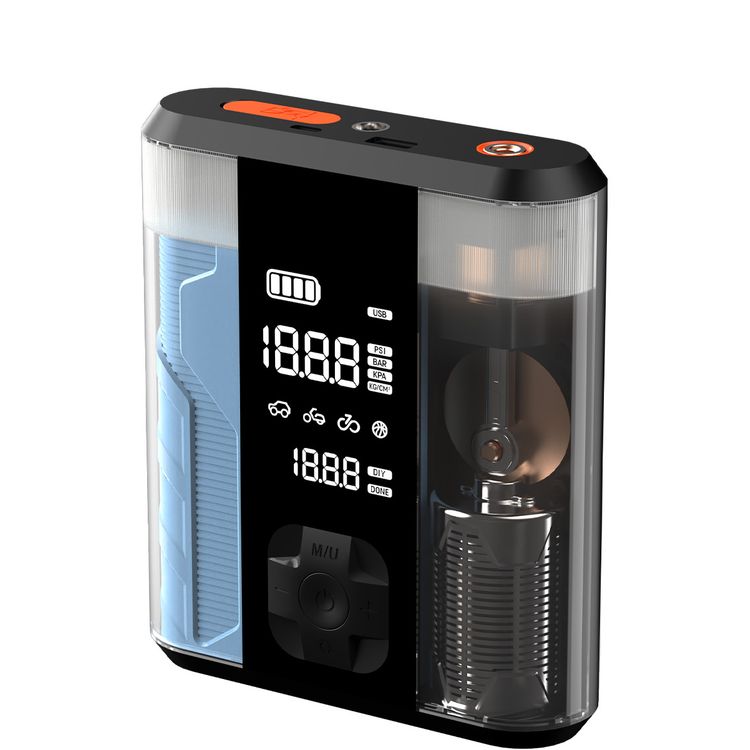 Powerology Multi-Functional Jump Start Air Compressor with Tire Inflator, 8800 mAh Battery Capacity, 2 Hours Charging Time, 800 A Peak Current, 300 A Start Current - Clear