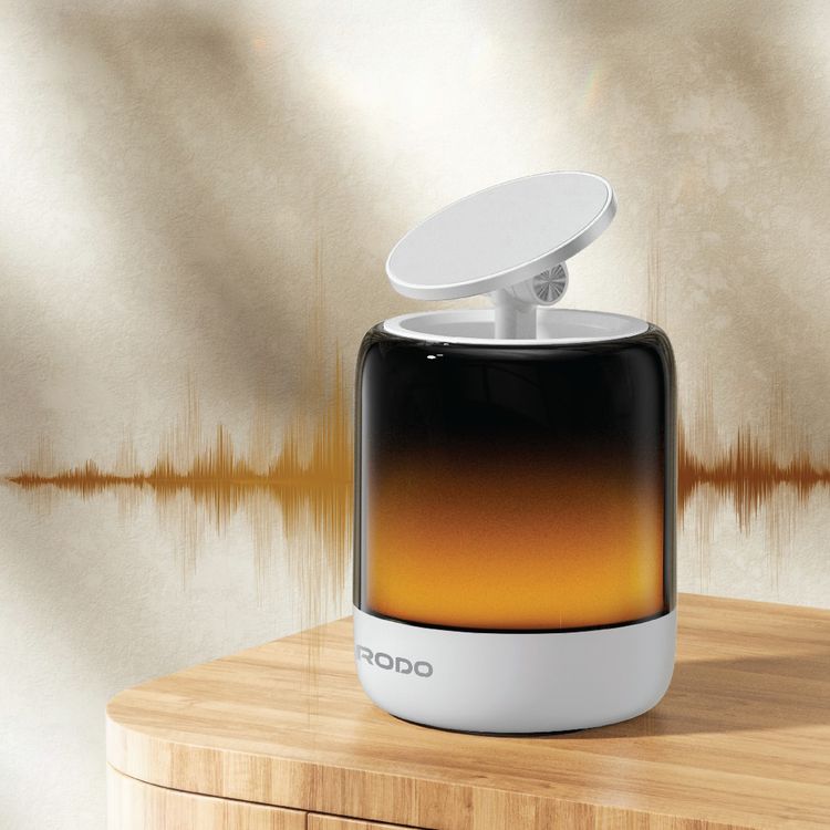 Porodo SyncGlow Speaker & Phone Holder with Rhythmic Lights, 500mAh Battery, Bluetooth Version 5.3, 150 Minutes Working Time, 360° Flexible Rotation, ABS & PC Material, Immersive Sound, 5W Rated Power - White