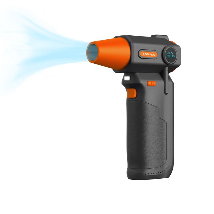 Porodo Cordless Turbo Air Duster with LED Work Light, Three‐Speed Airflow, Digital Battery Display, 160W Motor Power, 130k RPM Turbo Air Duster, Long Standby Mode, 16~26m/s Air Speed, 30Min Working Time - Black