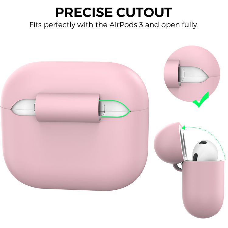 AhaStyle PT176-PK Full Cover Silicone Case for Airpods 3 Drop Shock Protection, Front LED Visible Cover with Carabiner Suitable with Wireless Chargers - Pink