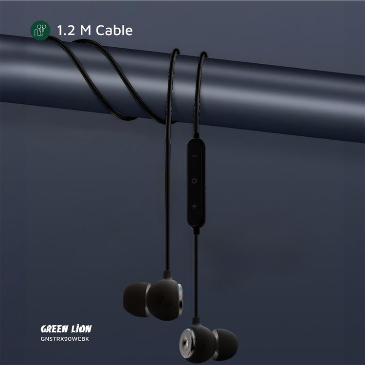 Green Lion Stereo X90 Type-C Wired Earphones with Built-in Microphone, 1.2m Cable Length, Voice Assistant, Hands-Free Calling, 10mm Speaker, Volume Control - Black