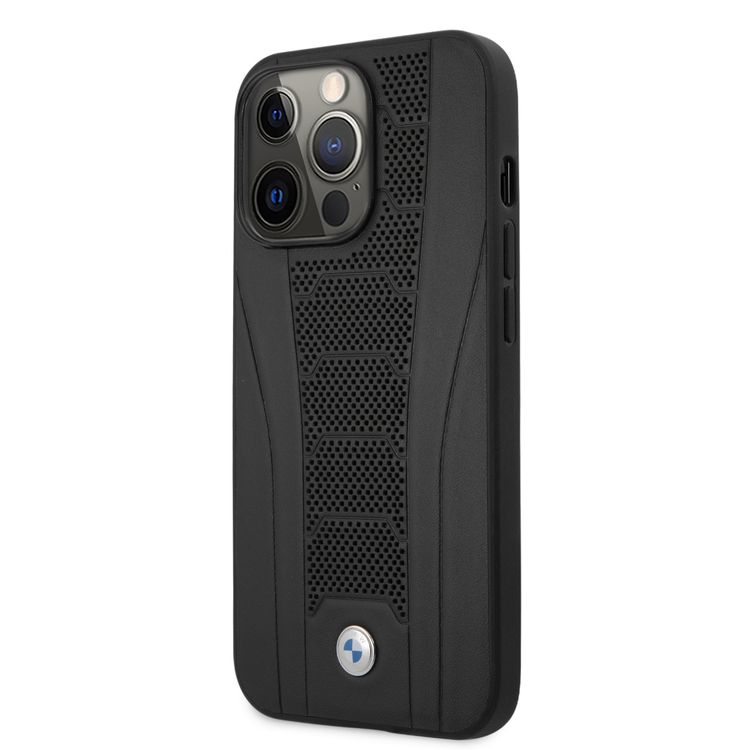 CG MOBILE BMW Real Leather Hard Case Seat Pattern Tone On Tone Perforations Debossed Lines Compatible for iPhone 13 Pro Max (6.7") Easy Access to All Ports, Anti-Scratch, Shock & Drop Absorption Back Cover Suitable with Wireless Charging Officially Licensed