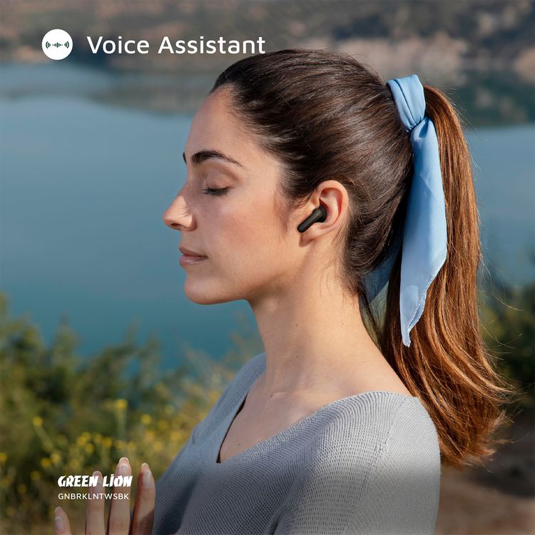 Green Lion Brooklyn True Wireless Earbuds with Voice Assistant, 4 Hours Playtime, Built-in Microphone, HiFi Sound, Touch Control, Dual-Mic - Black