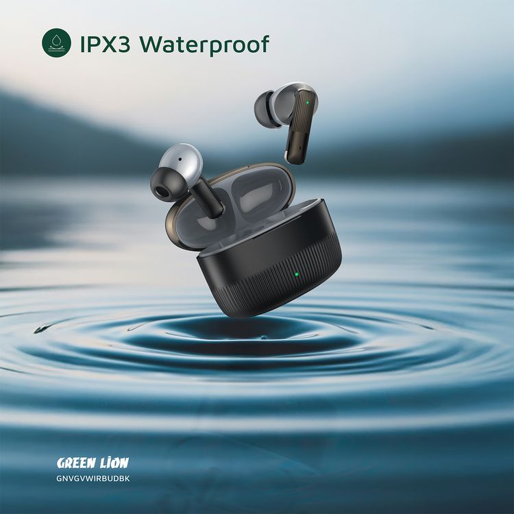 Green Lion Vancouver True Wireless Earbuds with Dual Microphones, 200mAh Charging Case & 25mAh Earbuds Battery, Up to 4 Hours Play Time, Bluetooth Version 6.0, 12m Transmission Range - Black