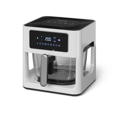 مقلاة هوائية بوعاء زجاجي من بورودو لايف ستايل مع لوحة تعمل باللمس، بقوة مقدرة 1000 وات، وسعة 5 لتر، وتحكم في درجة الحرارة من 80 إلى 200 درجة مئوية - أبيض